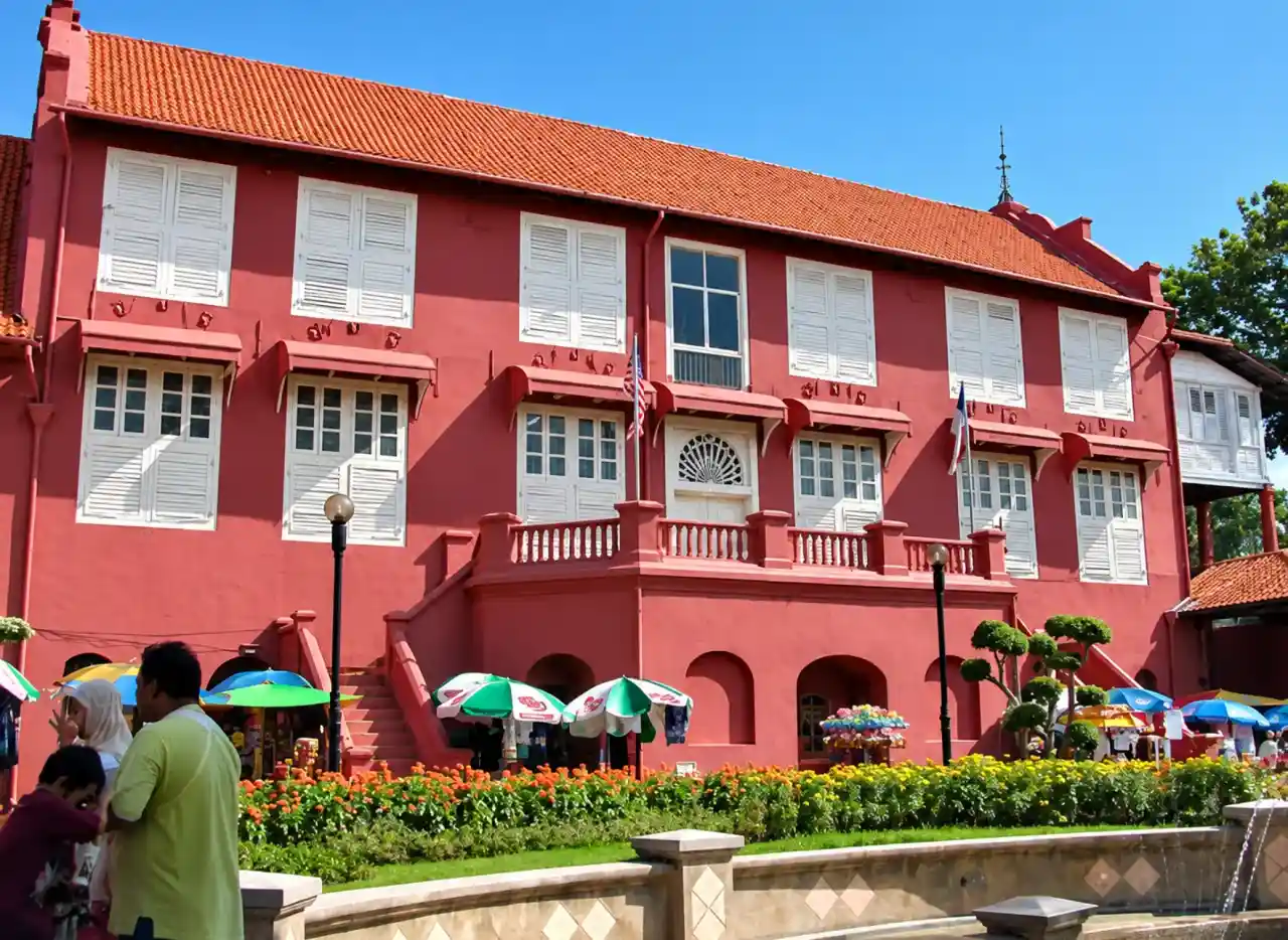 Fasad merah Stadthuys di Dataran Belanda, Melaka
